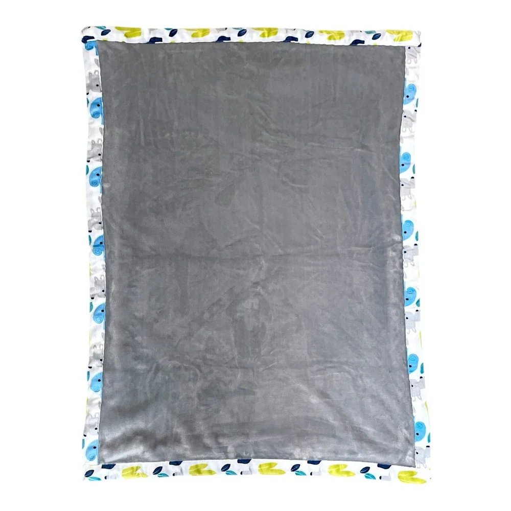 S L Home Fashions Baby Blanket Giraffe Elephant Rhino Blue Green Gray